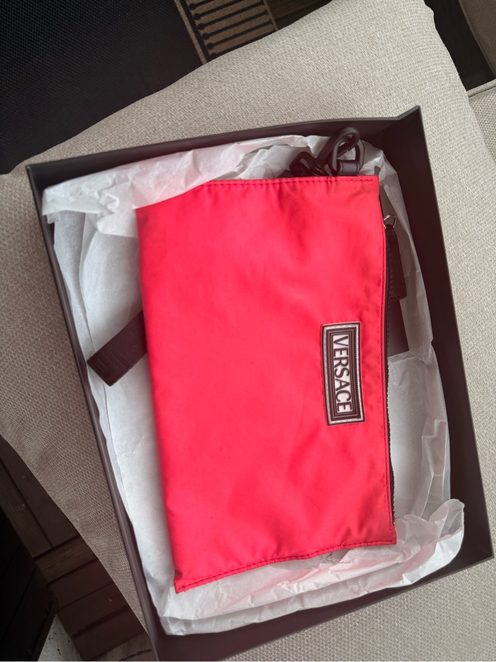 Versace Neon Pink Nylon Wristlet Clutch Pouch with Box – Made in Italy - Picture 5 of 5